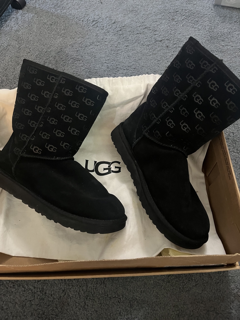 UGG Black Logo Short Suede Winter Boots
